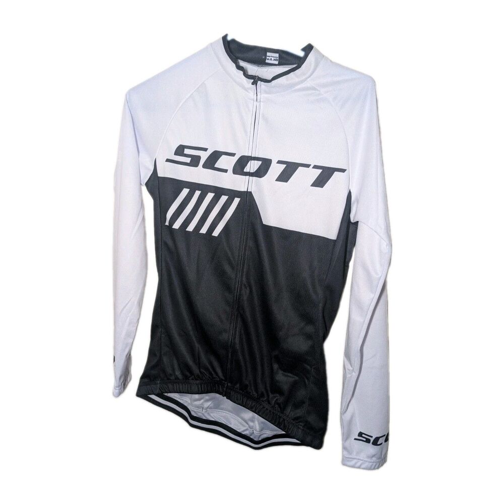 Scott Cycling Long Sleeve Jersey Mens M Black White Full Zip Road MTB Bike NWT